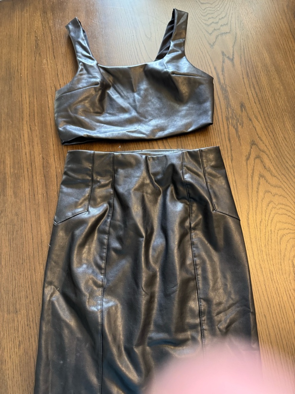 Fashion Nova Black Faux Leather Pencil Skirt & Crop Top Set